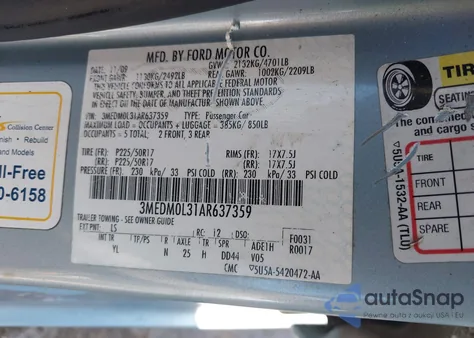 2010 Mercury Milan Hybrid from USA, damaged, VIN 3MEDM0L31AR637359